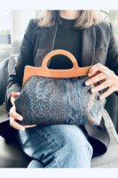 JOPHIEL Turkish Wooden Bursted Fabric Bag With Chain, Clutch, Shoulder Bag