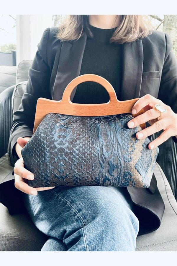 JOPHIEL Turkish Wooden Bursted Fabric Bag With Chain, Clutch, Shoulder Bag