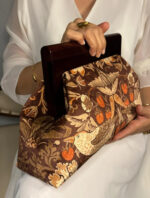JOPHIEL Turkish Wooden Bursted Fabric Bag , Clutch, Shoulder Bag