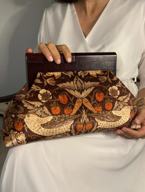 JOPHIEL Turkish Wooden Bursted Fabric Bag , Clutch, Shoulder Bag