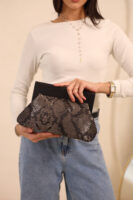 JOPHIEL Turkish Wooden Bursted Fabric Bag With Chain, Clutch, Shoulder Bag