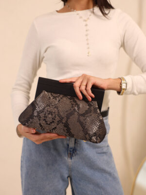 JOPHIEL Turkish Wooden Bursted Fabric Bag With Chain, Clutch, Shoulder Bag