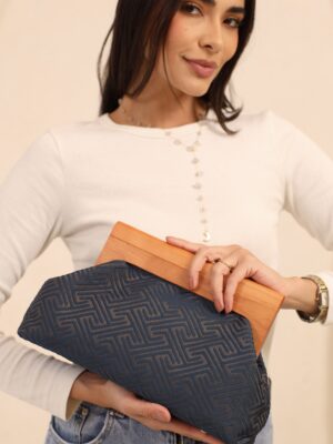 JOPHIEL Turkish Wooden Bursted Fabric Clutch, Handbag