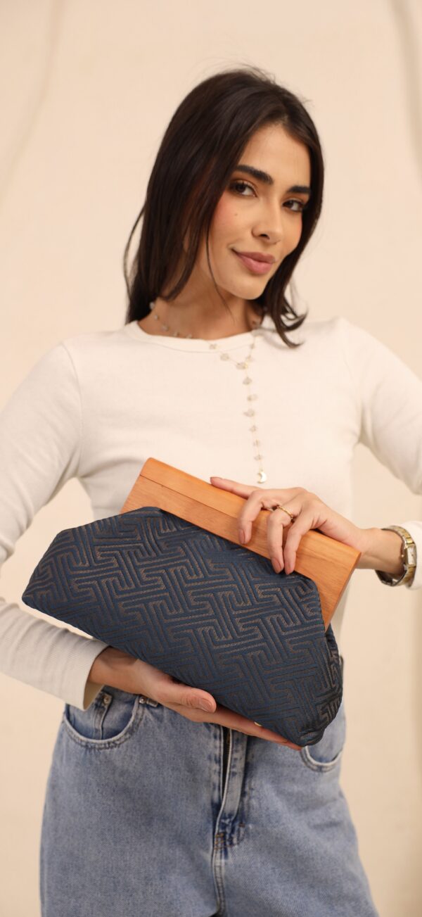 JOPHIEL Turkish Wooden Bursted Fabric Clutch, Handbag