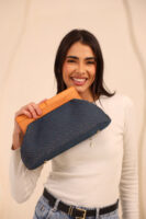 JOPHIEL Turkish Wooden Bursted Fabric Clutch, Handbag