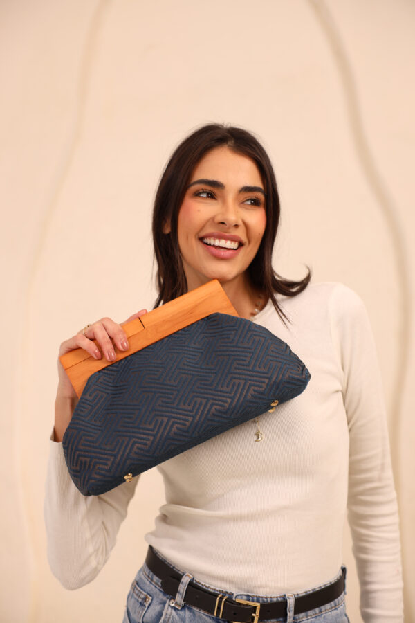 JOPHIEL Turkish Wooden Bursted Fabric Clutch, Handbag