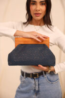 JOPHIEL Turkish Wooden Bursted Fabric Clutch, Handbag