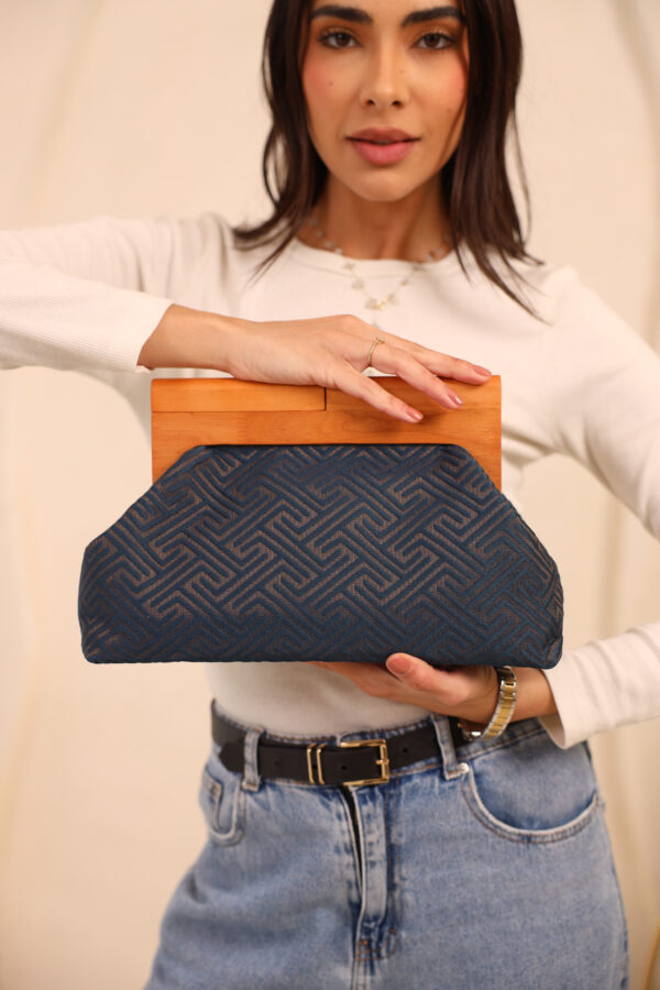 JOPHIEL Turkish Wooden Bursted Fabric Clutch, Handbag