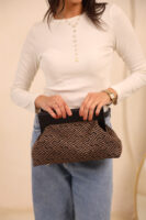 JOPHIEL Turkish Wooden Bursted Fabric Clutch, Handbag