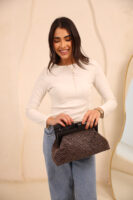 JOPHIEL Turkish Wooden Bursted Fabric Clutch, Handbag