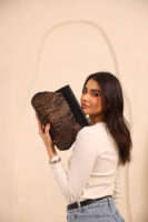 JOPHIEL Turkish Wooden Bursted Fabric Bag With Chain, Clutch, Shoulder Bag