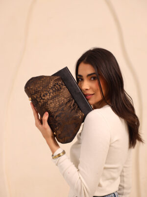JOPHIEL Turkish Wooden Bursted Fabric Bag With Chain, Clutch, Shoulder Bag