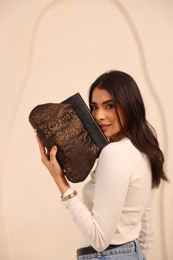 JOPHIEL Turkish Wooden Bursted Fabric Bag With Chain, Clutch, Shoulder Bag