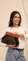 JOPHIEL Turkish Wooden Bursted Fabric Bag With Chain, Clutch, Shoulder Bag