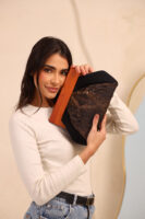 JOPHIEL Turkish Wooden Bursted Fabric Bag With Chain, Clutch, Shoulder Bag