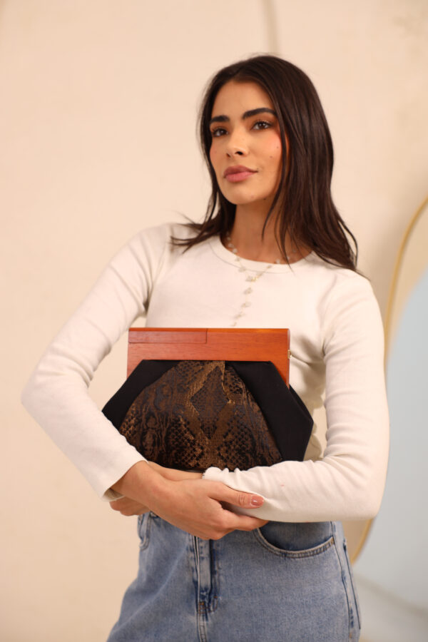 JOPHIEL Turkish Wooden Bursted Fabric Bag With Chain, Clutch, Shoulder Bag