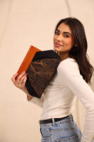 JOPHIEL Turkish Wooden Bursted Fabric Bag With Chain, Clutch, Shoulder Bag