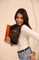 JOPHIEL Turkish Wooden Bursted Fabric Bag With Chain, Clutch, Shoulder Bag