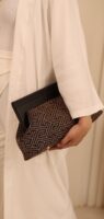 JOPHIEL Turkish Wooden Bursted Fabric Clutch, Handbag