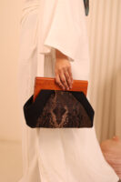 JOPHIEL Turkish Wooden Bursted Fabric Bag With Chain, Clutch, Shoulder Bag