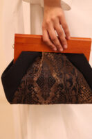 JOPHIEL Turkish Wooden Bursted Fabric Bag With Chain, Clutch, Shoulder Bag