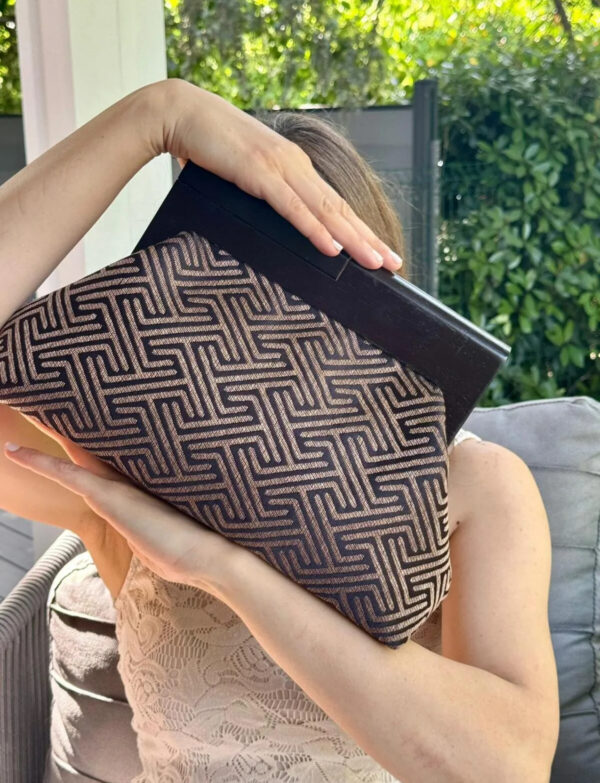 JOPHIEL Turkish Wooden Bursted Fabric Clutch, Handbag