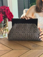 JOPHIEL Turkish Wooden Bursted Fabric Clutch, Handbag