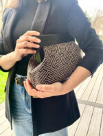 JOPHIEL Turkish Wooden Bursted Fabric Clutch, Handbag