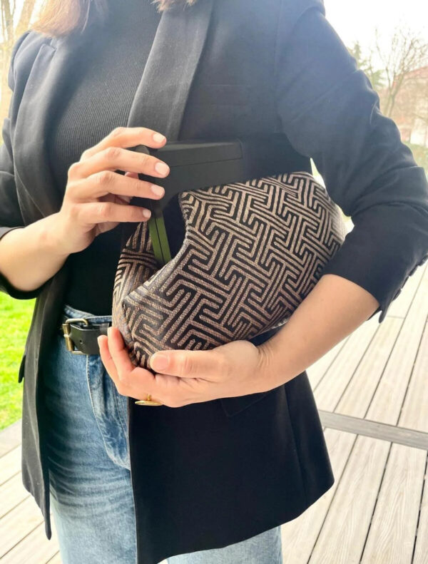 JOPHIEL Turkish Wooden Bursted Fabric Clutch, Handbag