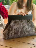 JOPHIEL Turkish Wooden Bursted Fabric Clutch, Handbag
