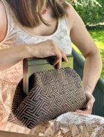 JOPHIEL Turkish Wooden Bursted Fabric Clutch, Handbag