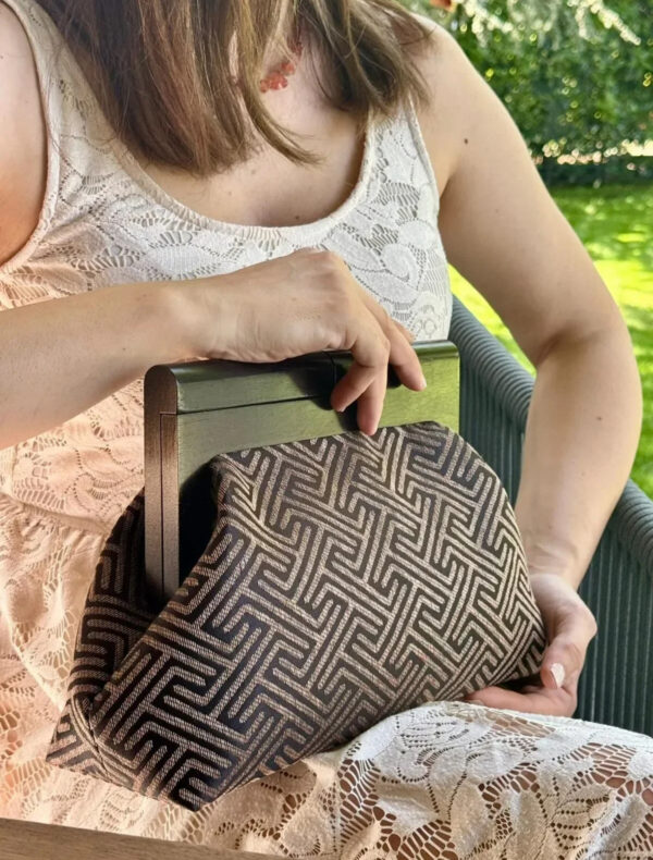 JOPHIEL Turkish Wooden Bursted Fabric Clutch, Handbag