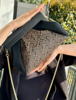 JOPHIEL Turkish Wooden Bursted Fabric Bag With Chain, Clutch, Shoulder Bag