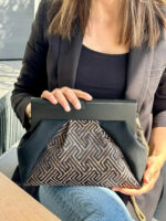 JOPHIEL Turkish Wooden Bursted Fabric Bag With Chain, Clutch, Shoulder Bag