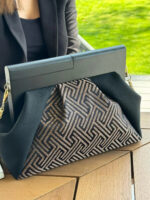 JOPHIEL Turkish Wooden Bursted Fabric Bag With Chain, Clutch, Shoulder Bag