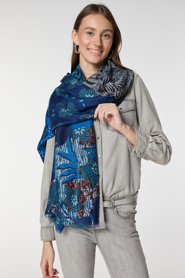 Luxurious Soft Turkish Cashmere Flory Shawl-Blue