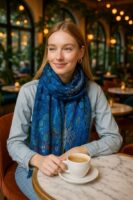 Luxurious Soft Turkish Cashmere Flory Shawl-Blue