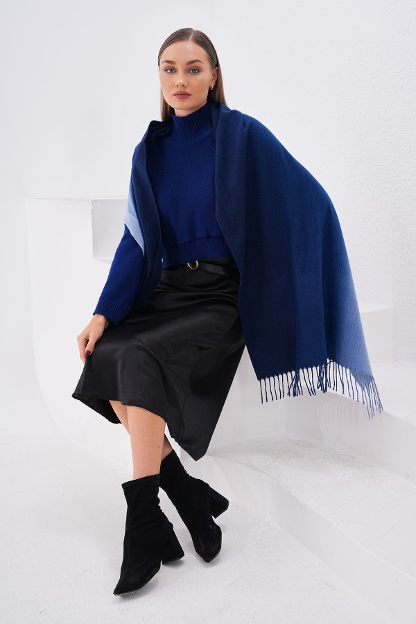 Luxurious Soft Turkish Cashmere Thick Shawl-Gradient Blue