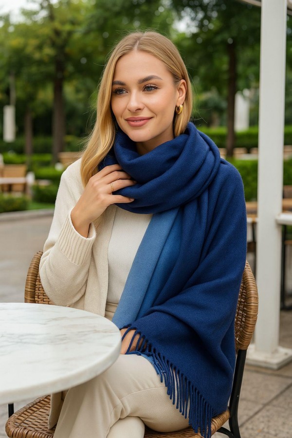 Luxurious Soft Turkish Cashmere Thick Shawl-Gradient Blue