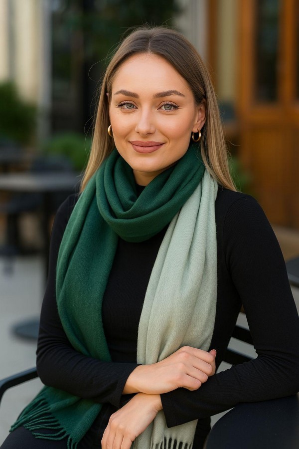 Luxurious Soft Turkish Cashmere Thick Shawl-Gradient Green