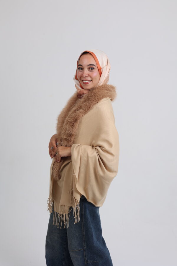 Premium Fur Tassel Poncho-Beige