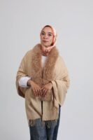 Premium Fur Tassel Poncho-Beige