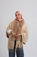 Premium Fur Tassel Poncho-Beige