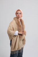 Premium Fur Tassel Poncho-Beige