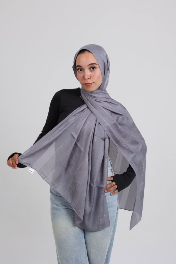 Striped Cotton scarf-Gray