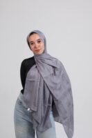 Striped Cotton scarf-Gray