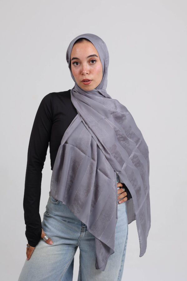 Striped Cotton scarf-Gray