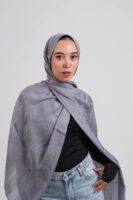 Striped Cotton scarf-Gray