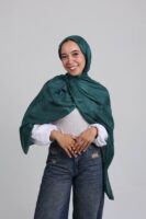 Striped Cotton scarf-Emerald
