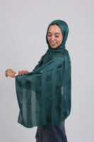 Striped Cotton scarf-Emerald